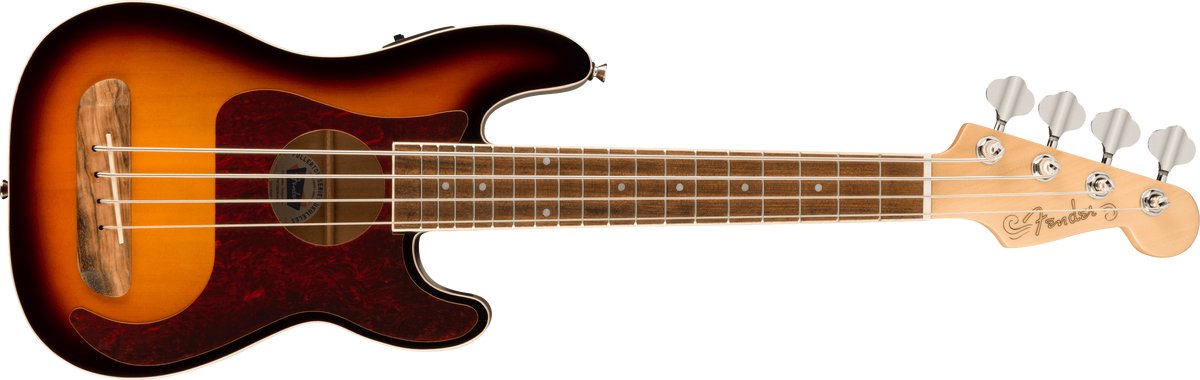 Fender Fullerton Precision Bass Uke WN Tortoiseshell Pickguard 3-Color Sunburst elektrisch-akoestische bas ukelele
