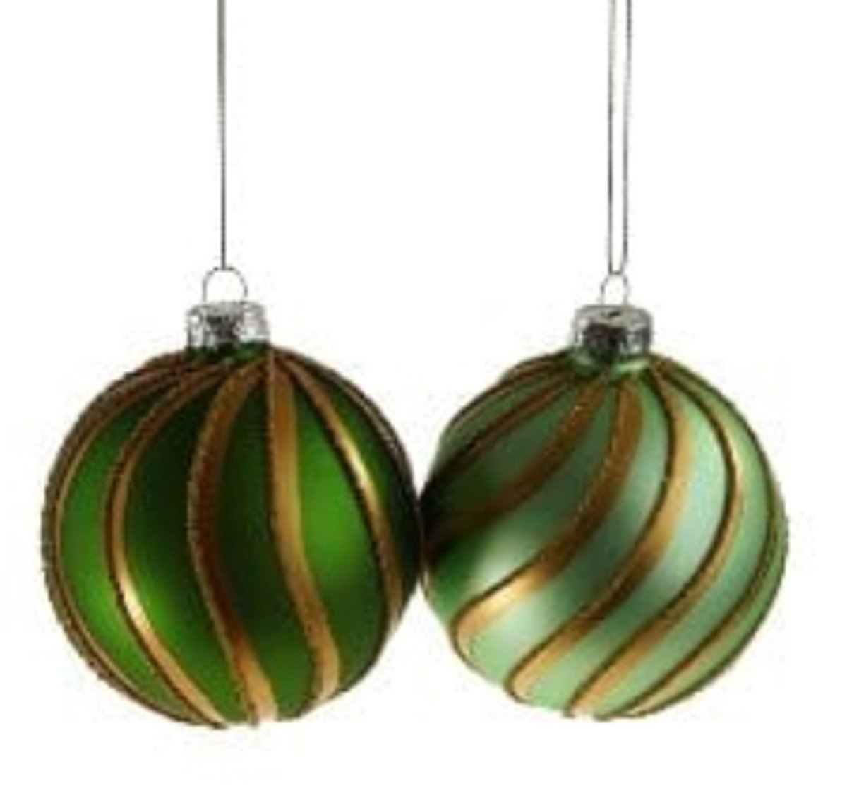 Kerstbal green/goud - glas - 2 stuks - 8 cm - Werners Voss