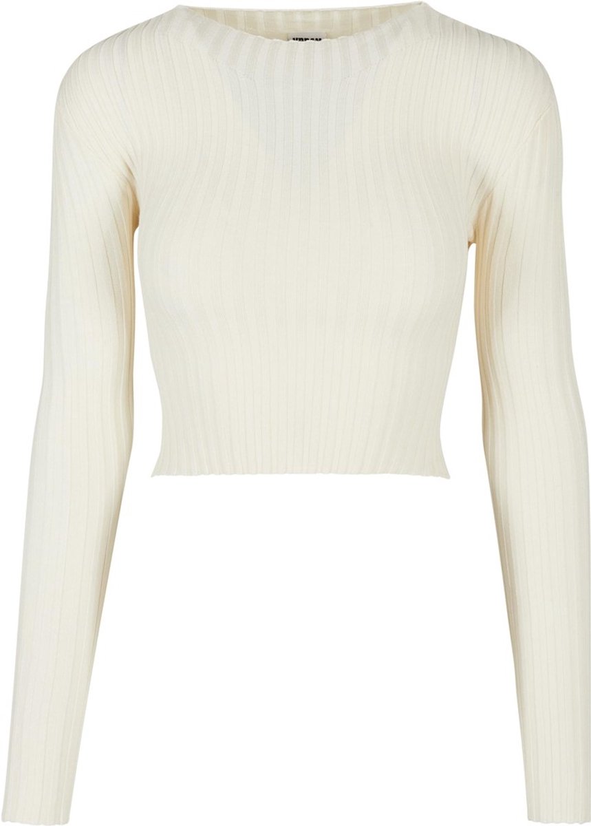 Urban Classics Ladies Short Rib Knit Twisted Back Longsleeve top 5XL Ivoorkleurig