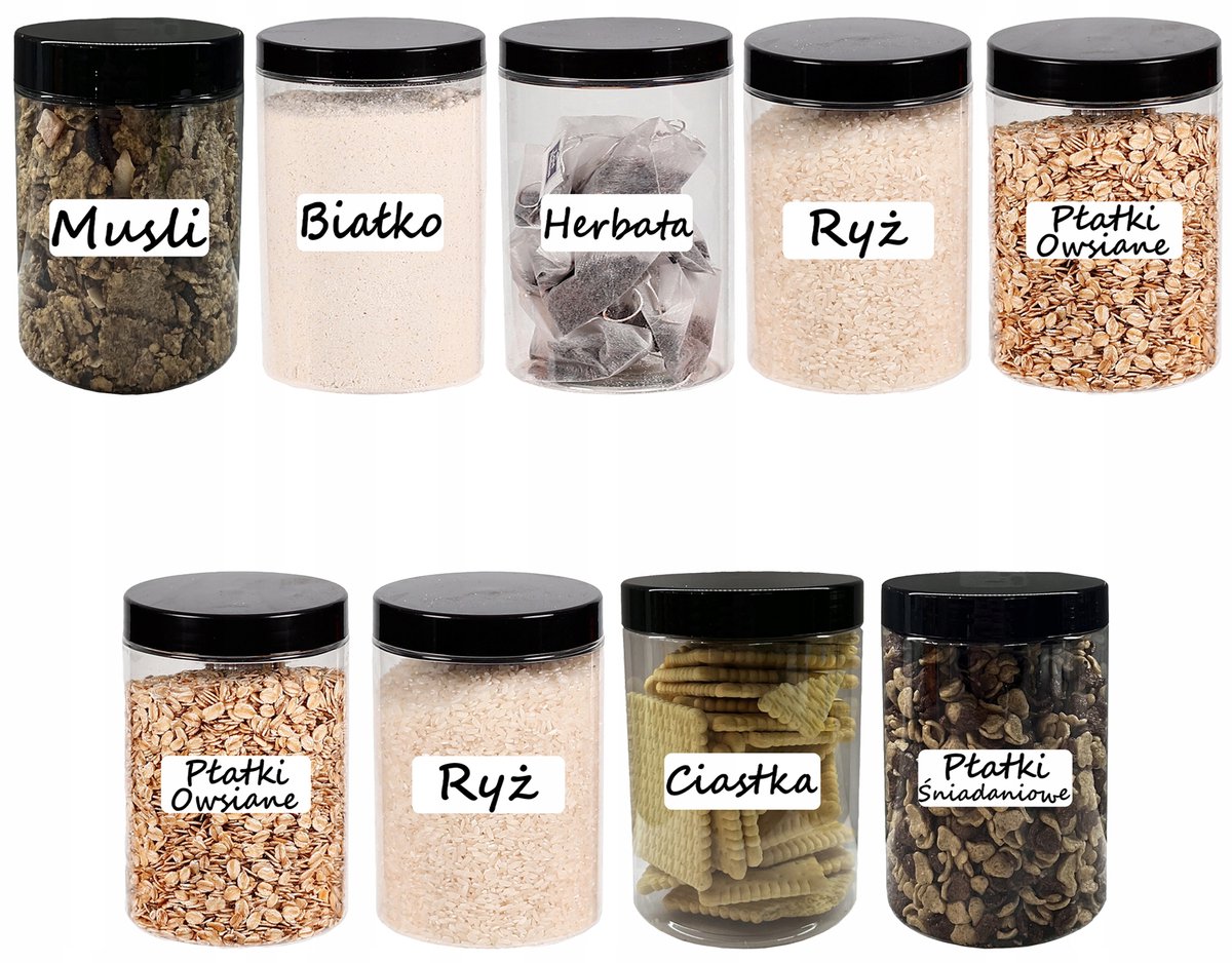 9x Plastic Pot 1L met Zwarte Dop & Gratis Etiketten