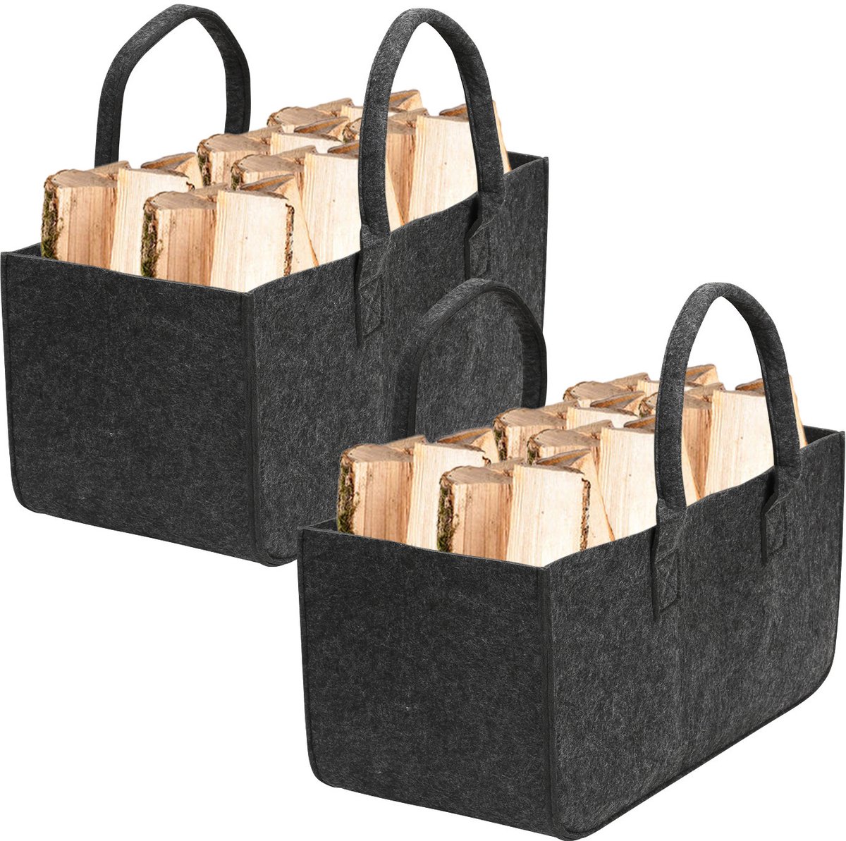 2x Houtmand vilt - opvouwbaar - 50x25x25cm - Haardhoutopslag - Brandhout mand - Donkergrijs