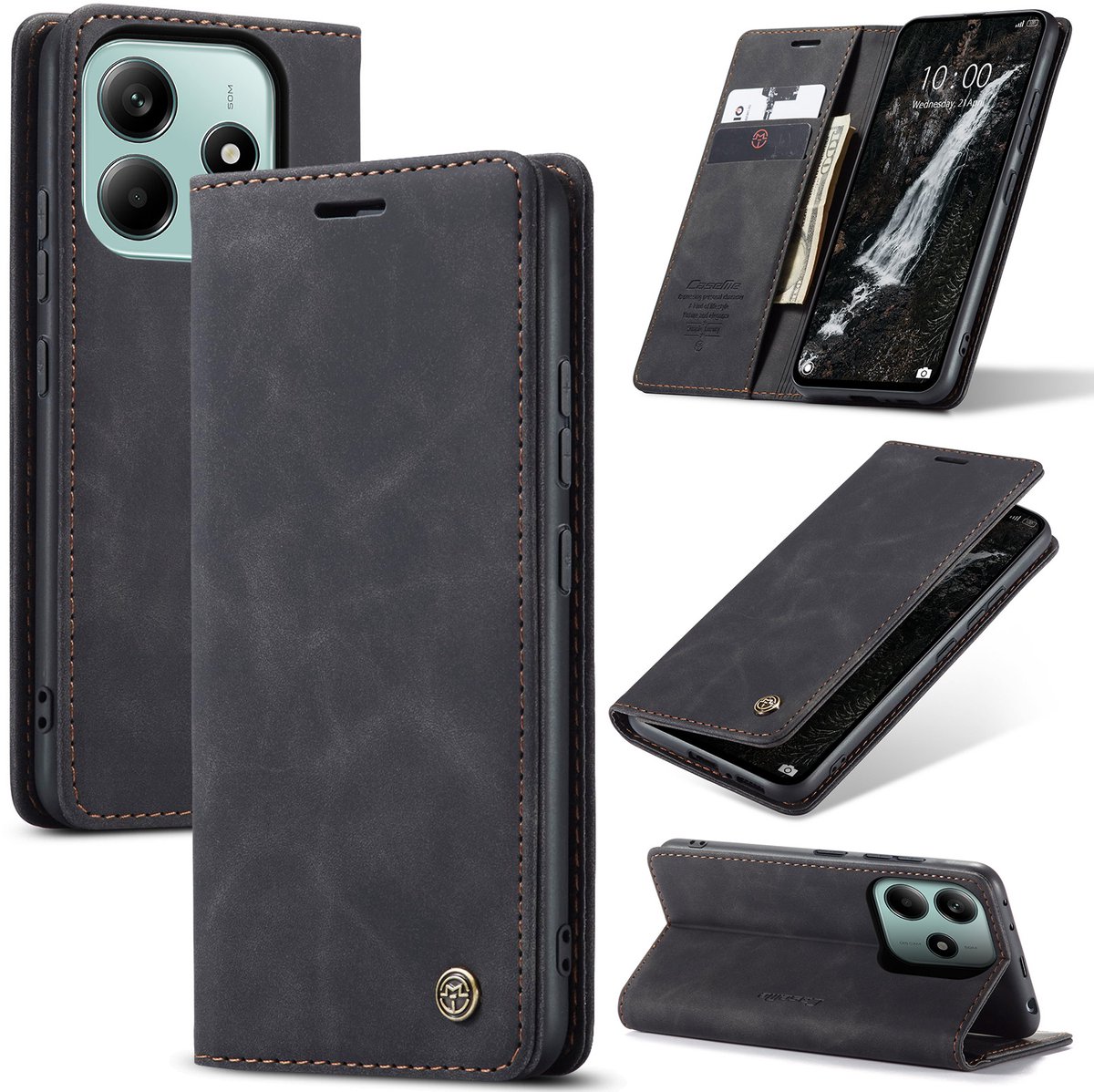 CaseMe Magnetische Flip Wallet Case + Screenprotector voor Poco M7 Pro 5G _ Zwart