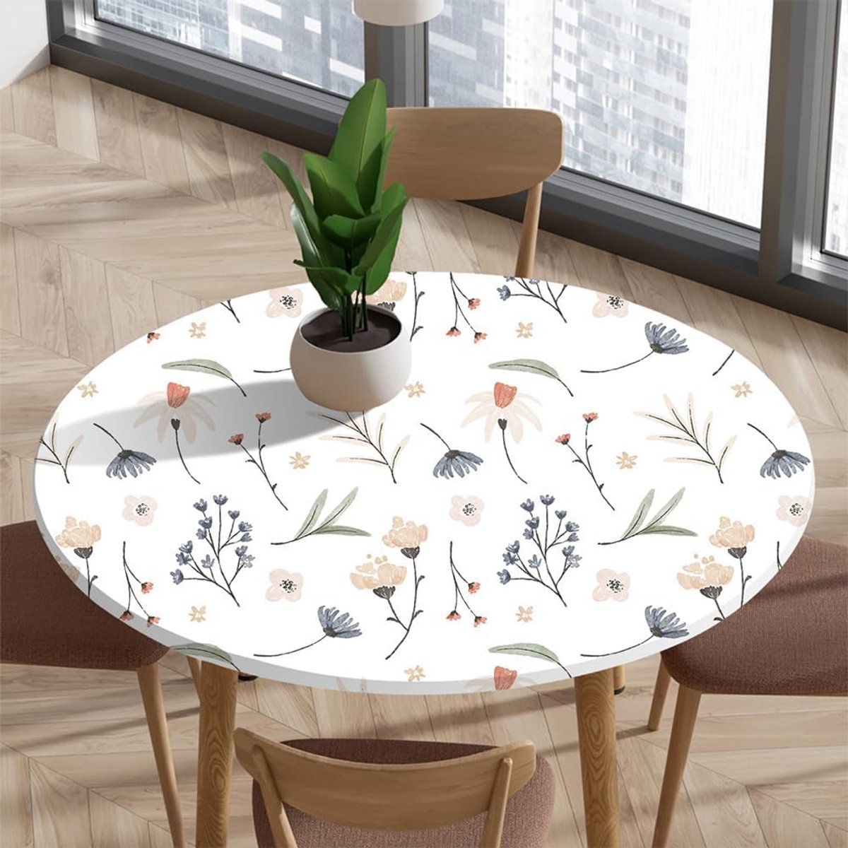 3D rond tafelkleed met elastiek, rond tafelkleed, elastisch hoeslaken, antislip ronde tafelbeschermer, wasbaar, geschikt voor thuis, hotel, restaurant, buiten, tuin (120 cm, bloemen)