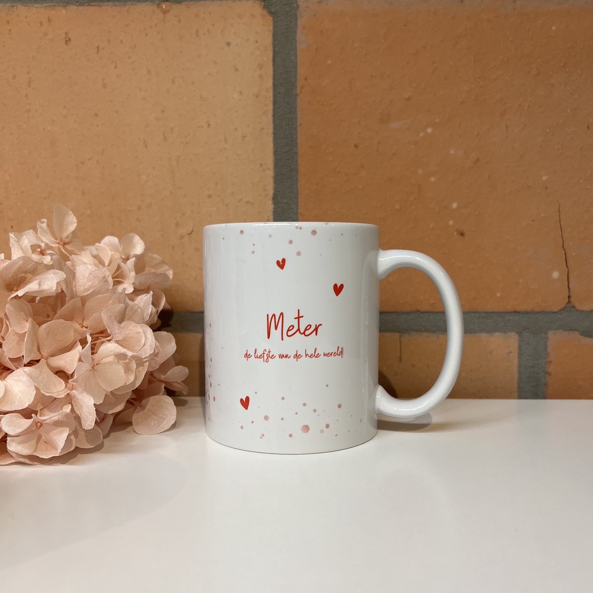 Mok liefste METER | METER roze hartjes | liefste meter | meter vragen | meter worden | peettante vragen | peettante worden | cadeau | geschenkdoos | giftbox