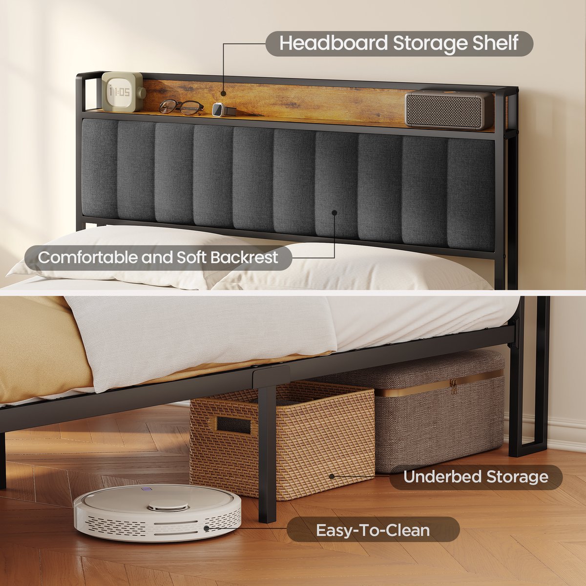 Xbro Gestoffeerd Bed 140 x 200 cm - Tweepersoonsbed met 35 cm Opbergruimte - Donkergrijs — cadeau in Cadeau-ideeën - foto 7