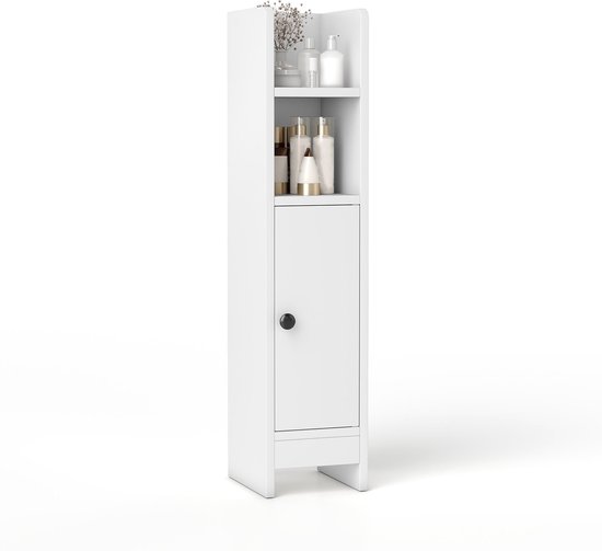 COSTWAY Toiletkast, smalle badkamerkast met 2 open vakken, houten badkamerrek met 2 afneembare planken, opbergkast 20 x 18 x 80 cm (wit)