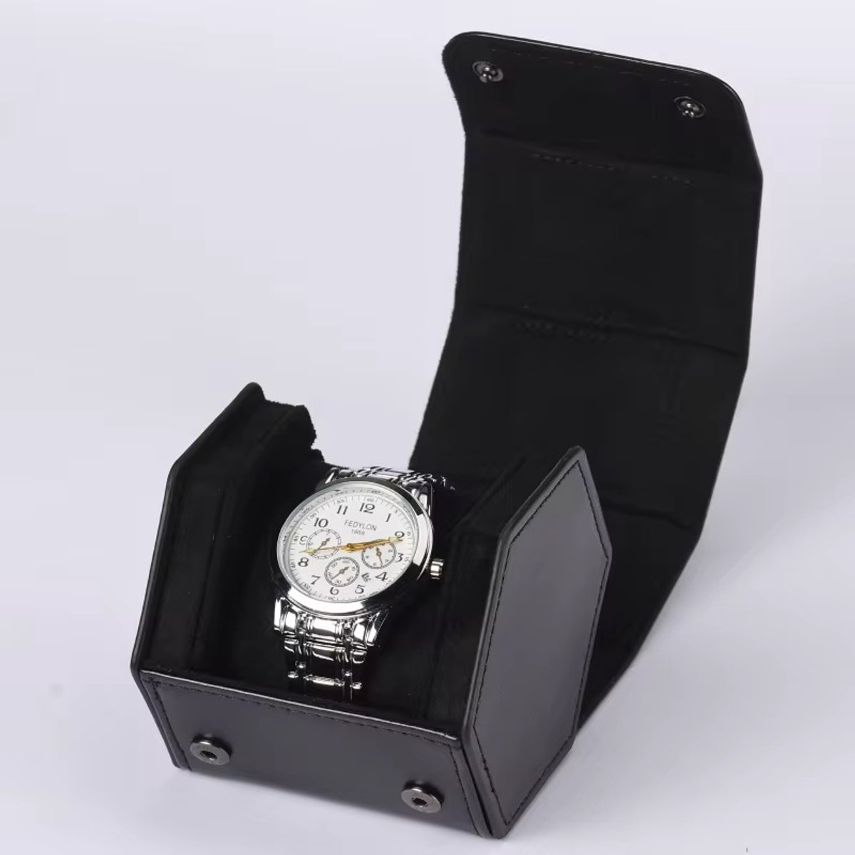 Luxe Horloge Rol 1 Stuks | Octagon Horlogedoos | Horloge Etui Leer | Watch Roll | Horloge Houder Sieradendoos | Horloge Opbergdoos | Zwart