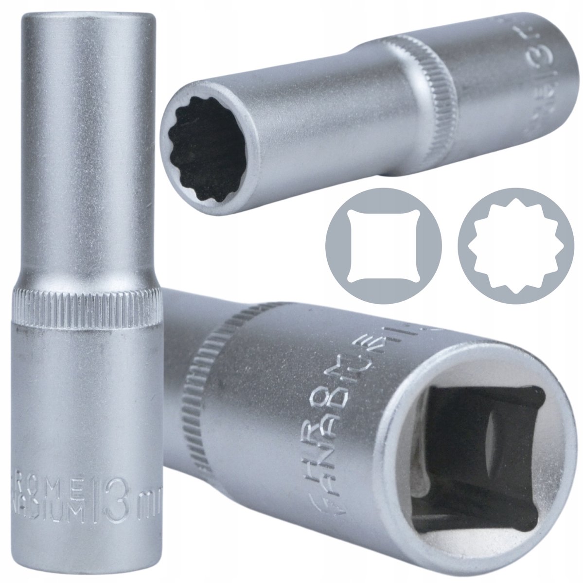 Zwart 1/2" Lange Dop 13 mm Chroom-Vanadium