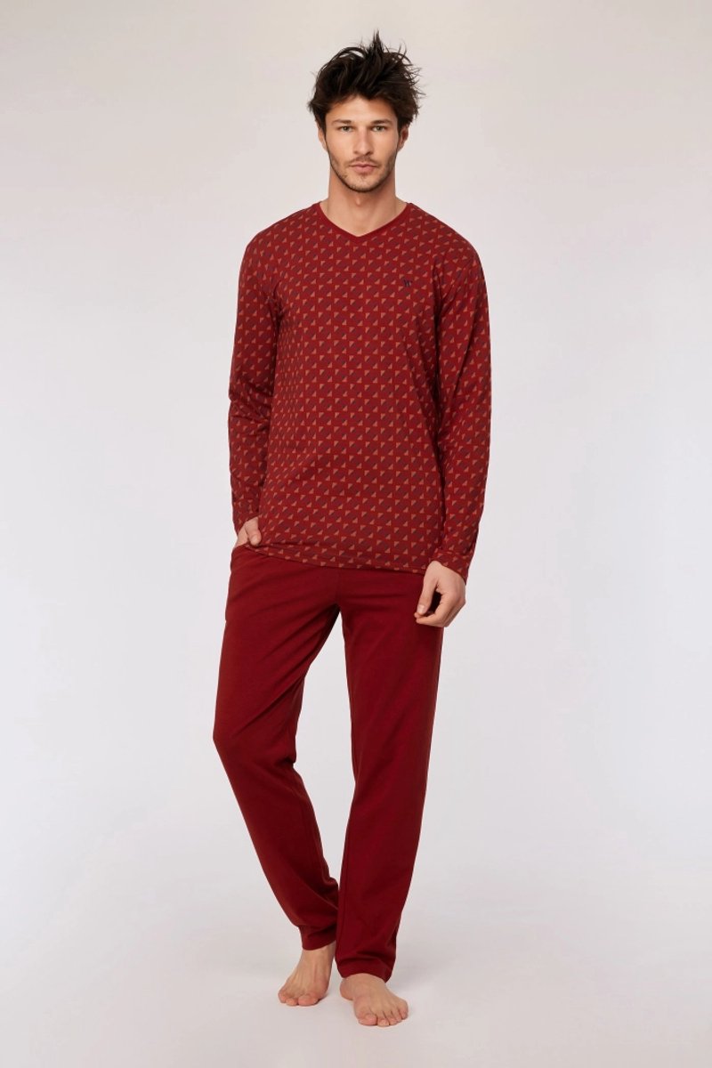 Woody pyjama heren - rood - geometrische print - 252-10-MVL-Z/938 - maat XL