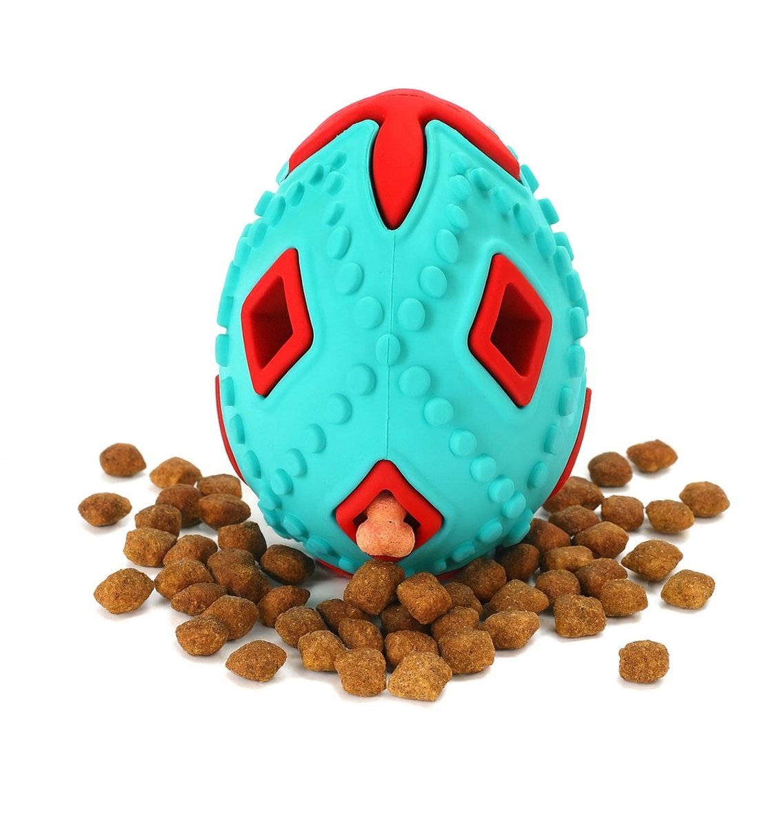 Nobleza Hondenspeelgoed - Intelligentie speelgoed hond - Snackbal - Voedselbal - Snackspeeltje rubber ei - Blauw/Rood