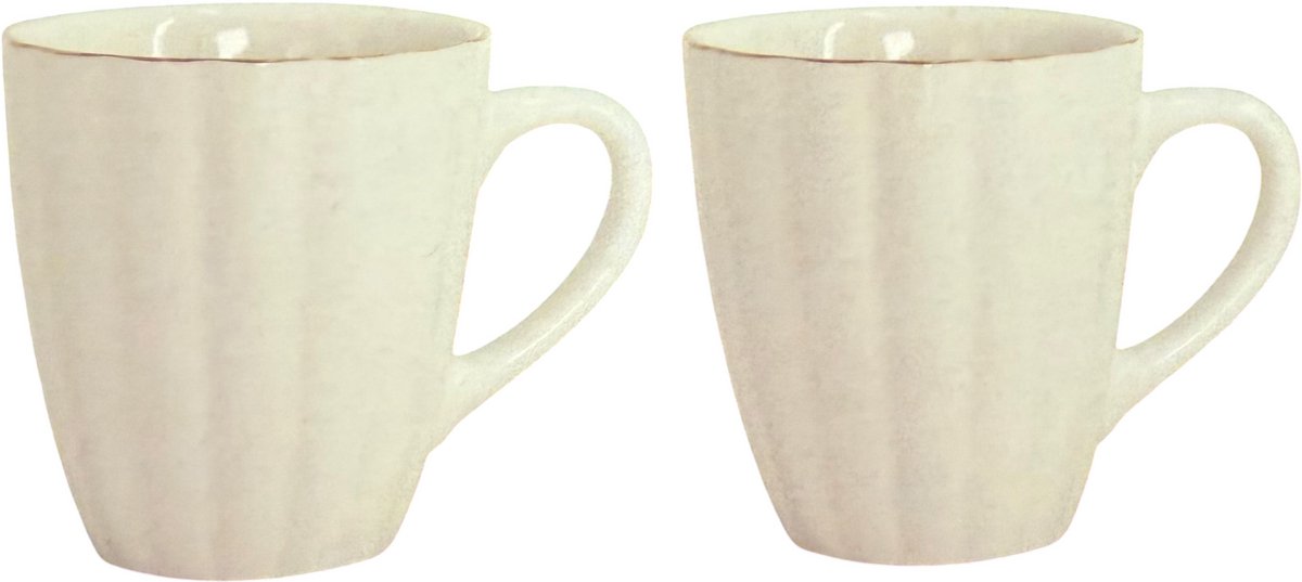 Almina Daisy - Koffiekopjes met Gouden Randje - Set van 2 - Wit - 330ml - Porselein - Koffiekopjes