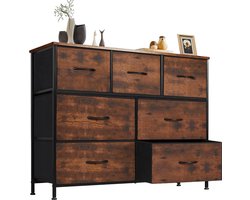 Commode / Brede Ladekast met 7 Stoffen Laden – 100 × 30 × 77 cm – TV-meubel & Opbergkast voor Slaapkamer en Woonkamer – Metalen Frame – Vintage Bruin HMTM-SC-7D-BR