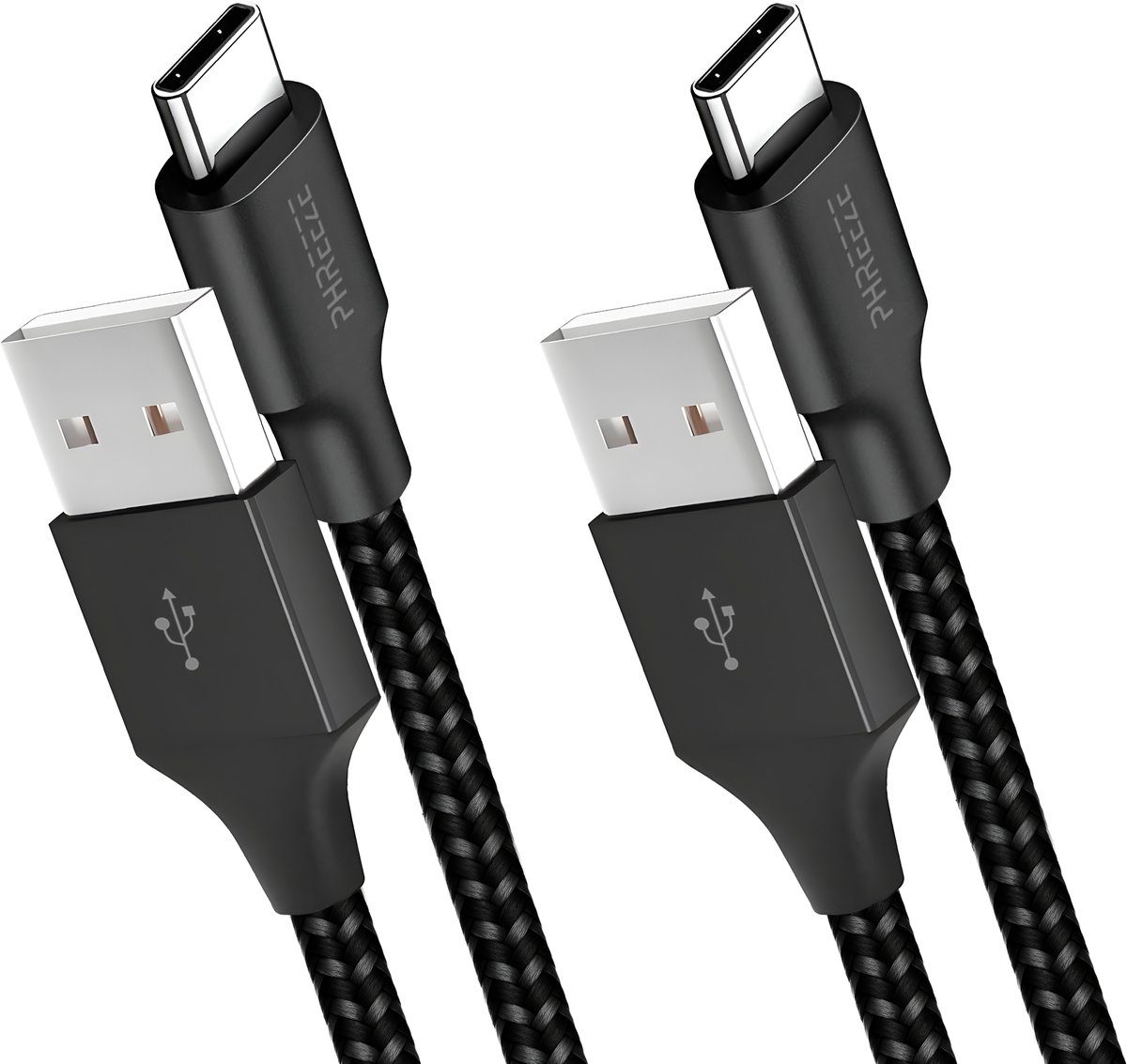 2x usb A naar usb C kabel - 1 meter - Oplader usb naar usb C - Oplaadkabel - Phreeze