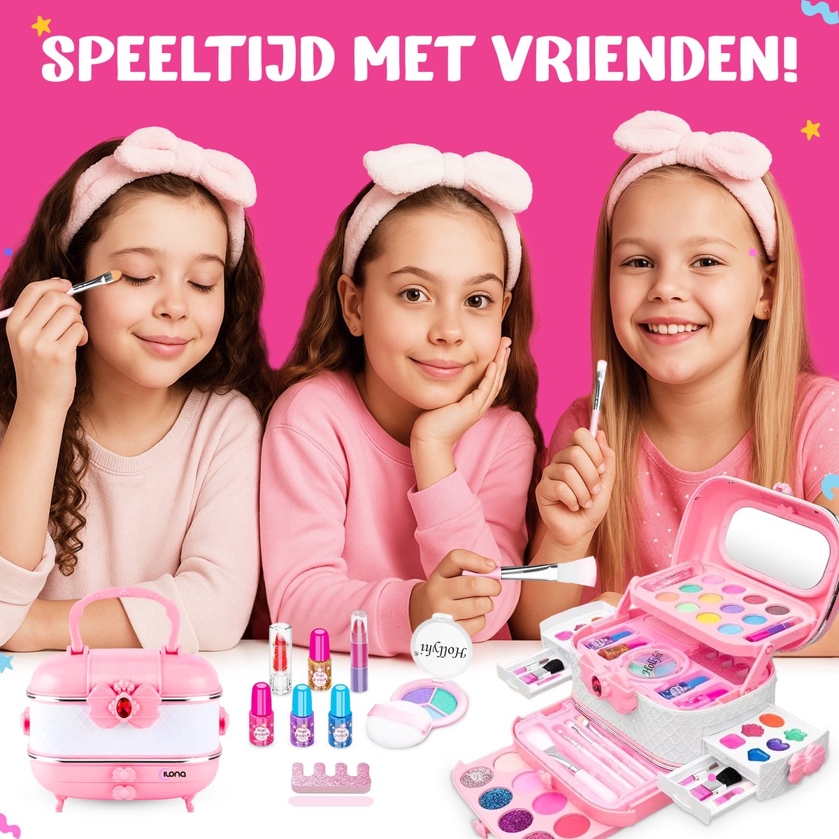Ilona kinder make up meisje - koffer - Make up koffer voor kinderen - 52 delige set - compact - roze — afbeelding 2