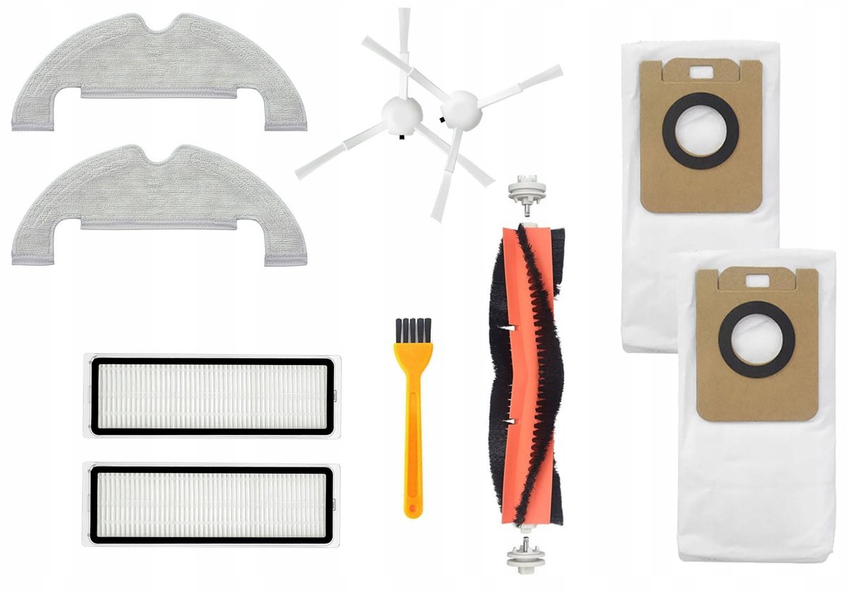 De accessoireset voor de Dreame D10 Plus robotstofzuiger: filters, borstels, dweilen, zakken