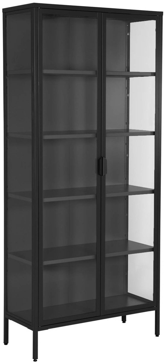 sweeek - Vitrinekast gehard glas en staal 2 deuren 4 planken 180cm - arkansas