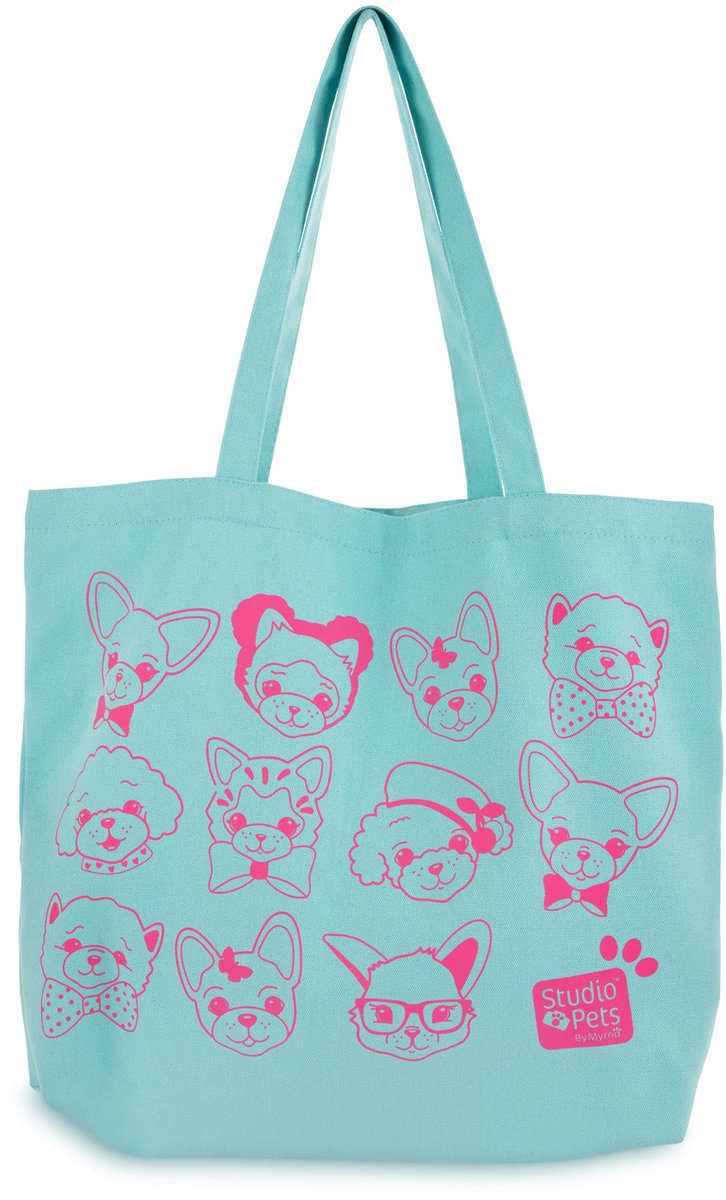 Studio Pets® Trendy Katoenen Tote Bag / Shopper – Blauw met Schattige Diertjes