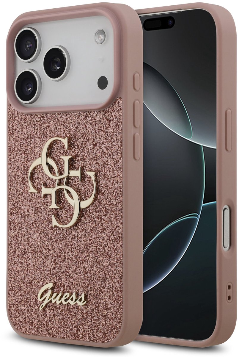 Guess Back Cover - iPhone 17 Pro - Roze - Glinsterende textuur - Schokabsorberend ontwerp