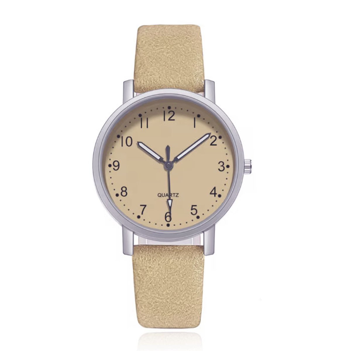 LGT Quartz horloge zilverkleurig met beige leren band en beige wijzerplaat