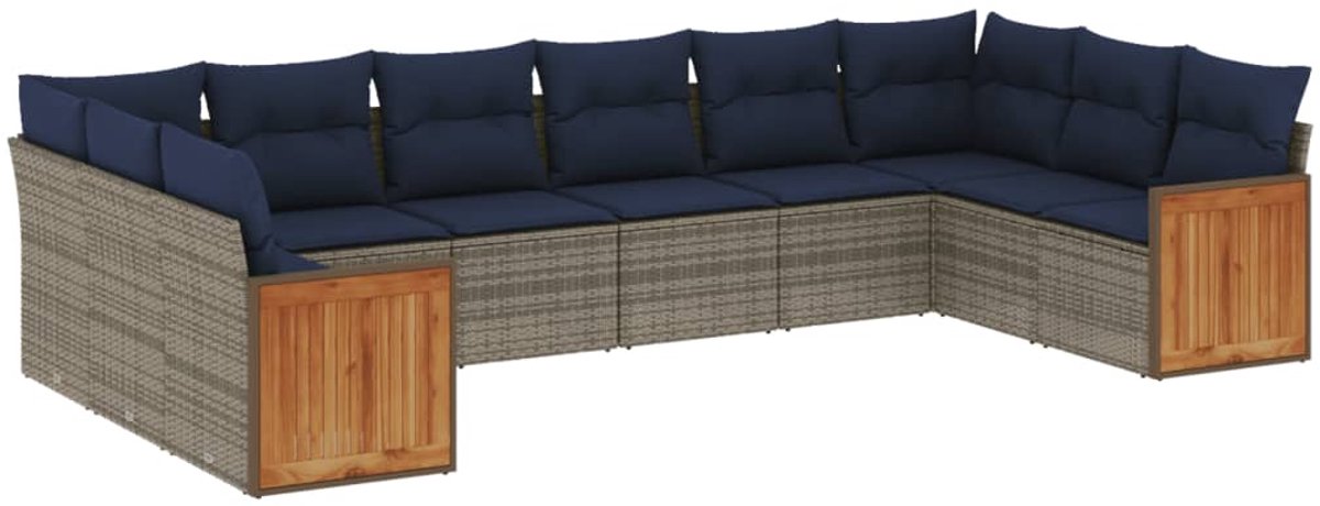 vidaXL - 10-delige - tuinbankset - met - kussens, - grijs - polyrotan