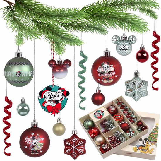 Disney Mickey Mouse SET boules de Noël, boules de Noël INCASSABLES, décorations en plastique, SET de 25 pièces