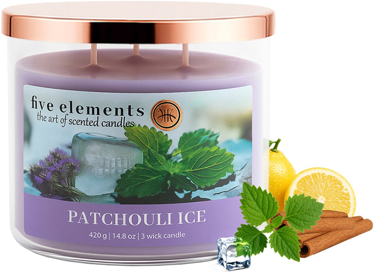 Geurkaars Five Elements Patchouli Ice, 420 g, 3 lonten