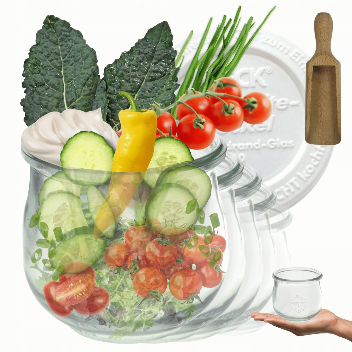 Weck Potten 370ml met Plastic Deksel & Maatbeker - 6 Stuks