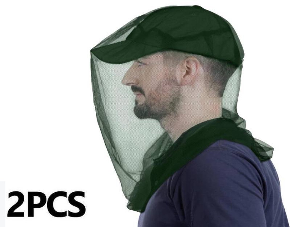 Premium muggennet tegen insecten- 2 stuks- anti-vliegende insecten | Extra grote en extra fijne gaten voor kamperen- wandelen- vissen- tuinieren en jagen. Past op elke hoed. Groen.