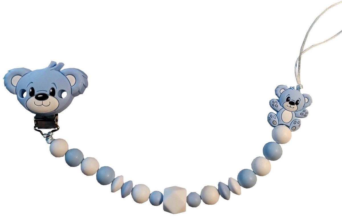 Siliconen tutterkoord met blauw beertje