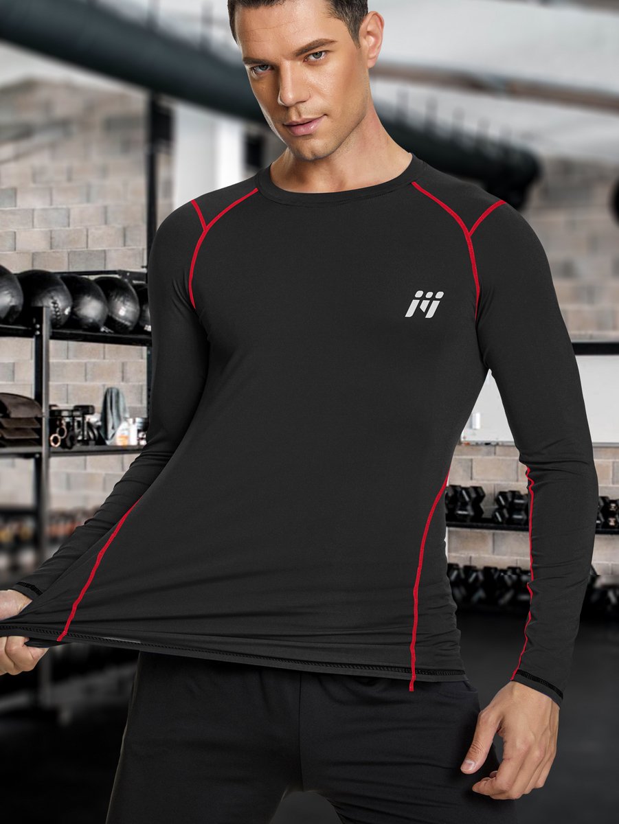 MEETHOO Compressie lange mouwen- Heren Sportshirt - Sportkleding voor Heren-zwart-XXL