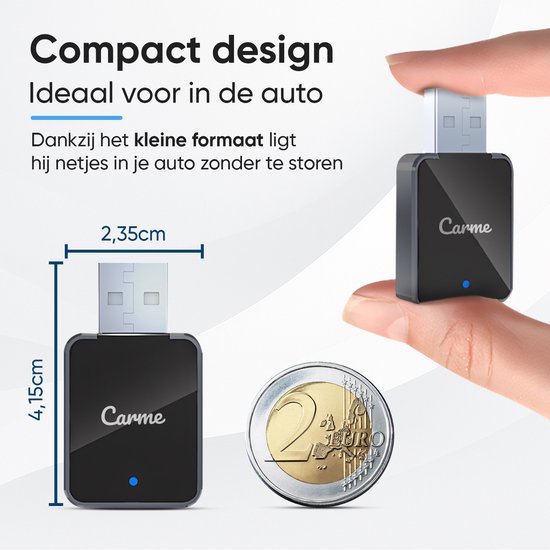 CarMe Mini 2-in-1 CarPlay Dongle V2 - Draadloos CarPlay & Android Auto - USB-A & USB-C - Android Auto Dongle - Zilver