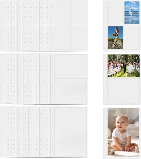 BOHUIZ 30 stuks fotokaartmappen, 3 stijlen A5-mappen met 6 gaten transparante verzamelkaarten mappen blanco folies voor verzamelmap 1p 2p 4p
