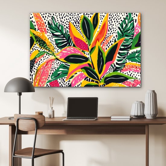 Aluminium schilderij 120x80 cm - Wanddecoratie metaal - Tropisch - Bladeren - Zwart - wit - Metalen muurdecoratie woonkamer - Decoratie industrieel - Foto op dibond - Industriële accessoires slaapkamer