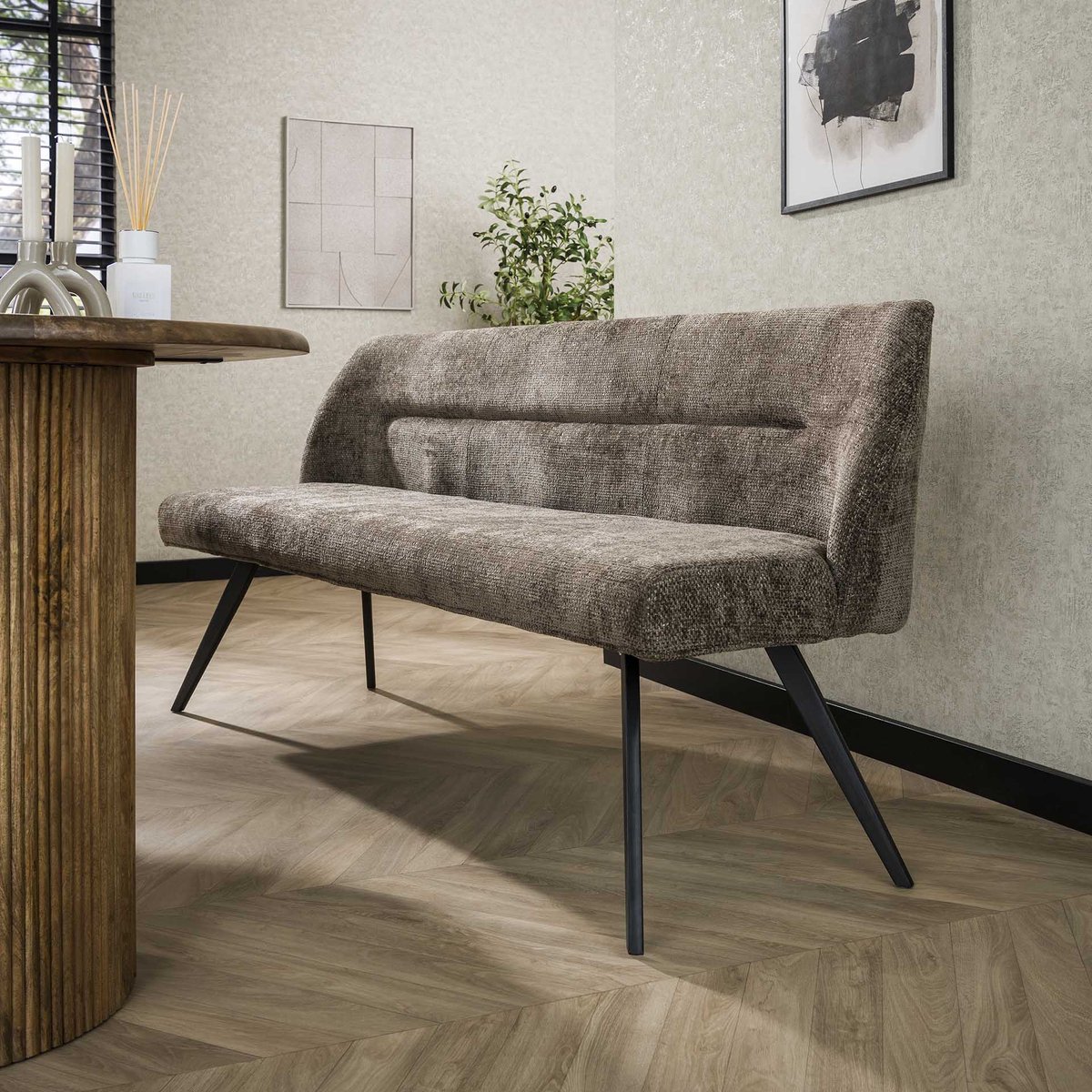 Dimehouse Eetkamerbank Chia Chenille Stof Rich Taupe 188 cm - Chenille - Modern