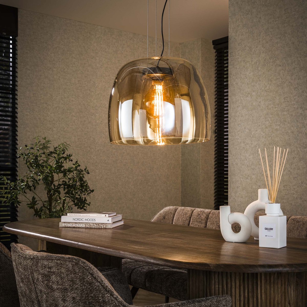 Hanglamp Dain 1-lichts XL amberkleurig glas