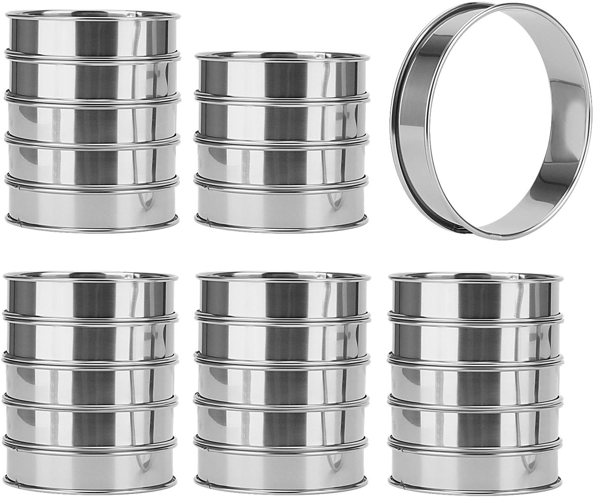 25PCS 10cm Crumpet Rings, Stainless Steel Mousse Rings Cake Muffin Rings, Double Rolled Tart Rings for Kitchen Backing