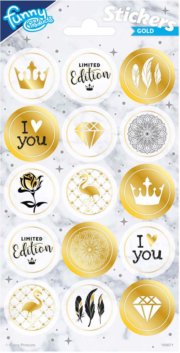 Funny Products Stickers Gold 20 X 10 Cm Goud 15 Stuks