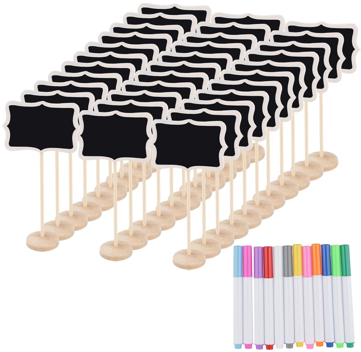 40 stuks mini-krijtborden met standaard, kleine borden, tafelborden om op te schrijven, kleine borden om op te schrijven, houten borden voor buffetten, verjaardagen, bruiloften, tafelkaartjes