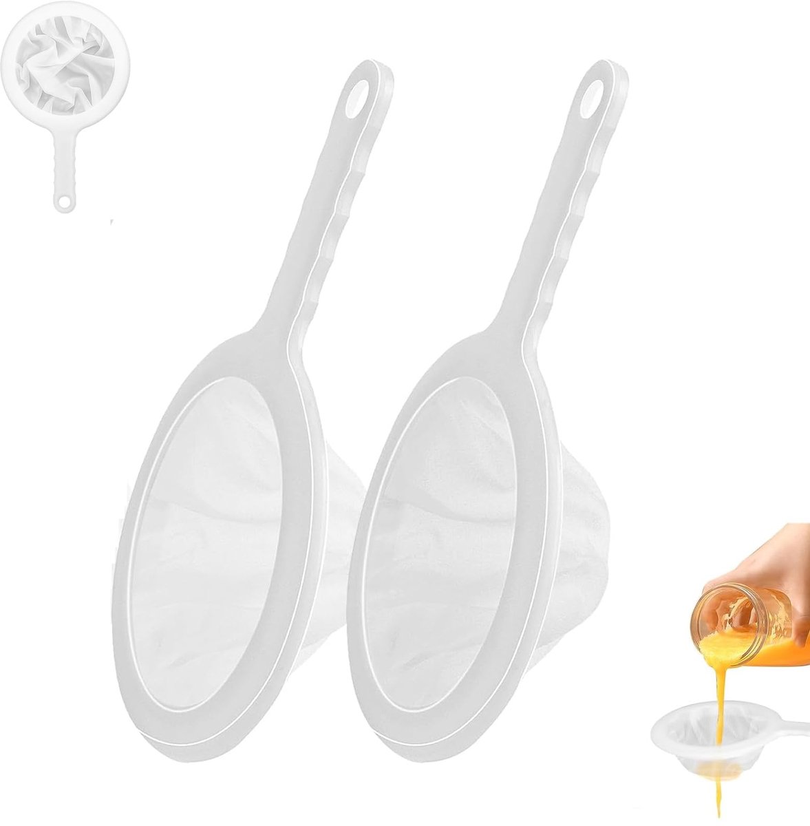 Strainer Filter Nylon Strainer with Handle, 2 x 200 Mesh Ultra Fine Funnel Filter with Edge and Comfortable Non-Slip Handles for Juice, Milk, Coffee