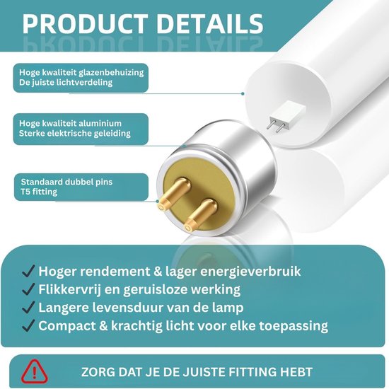 Hoogwaardige glazen behuizing, aluminium geleiding, standaard dubbele pins T5 fitting.
