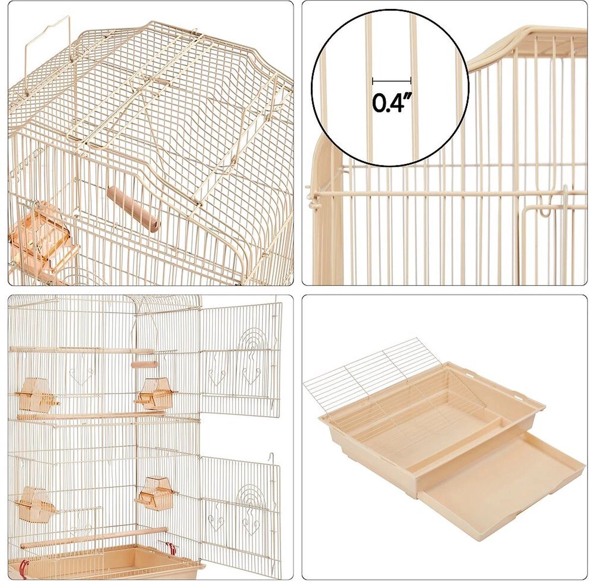 Papa simba Vogelkooi ,volière ,vogelkooi met draagbaar handvat met 4 voerbakken ,3 zitstokken, 46 x 35 x 92 cm , amandel , HMTM-BC-10001-Almond thumbnail 6