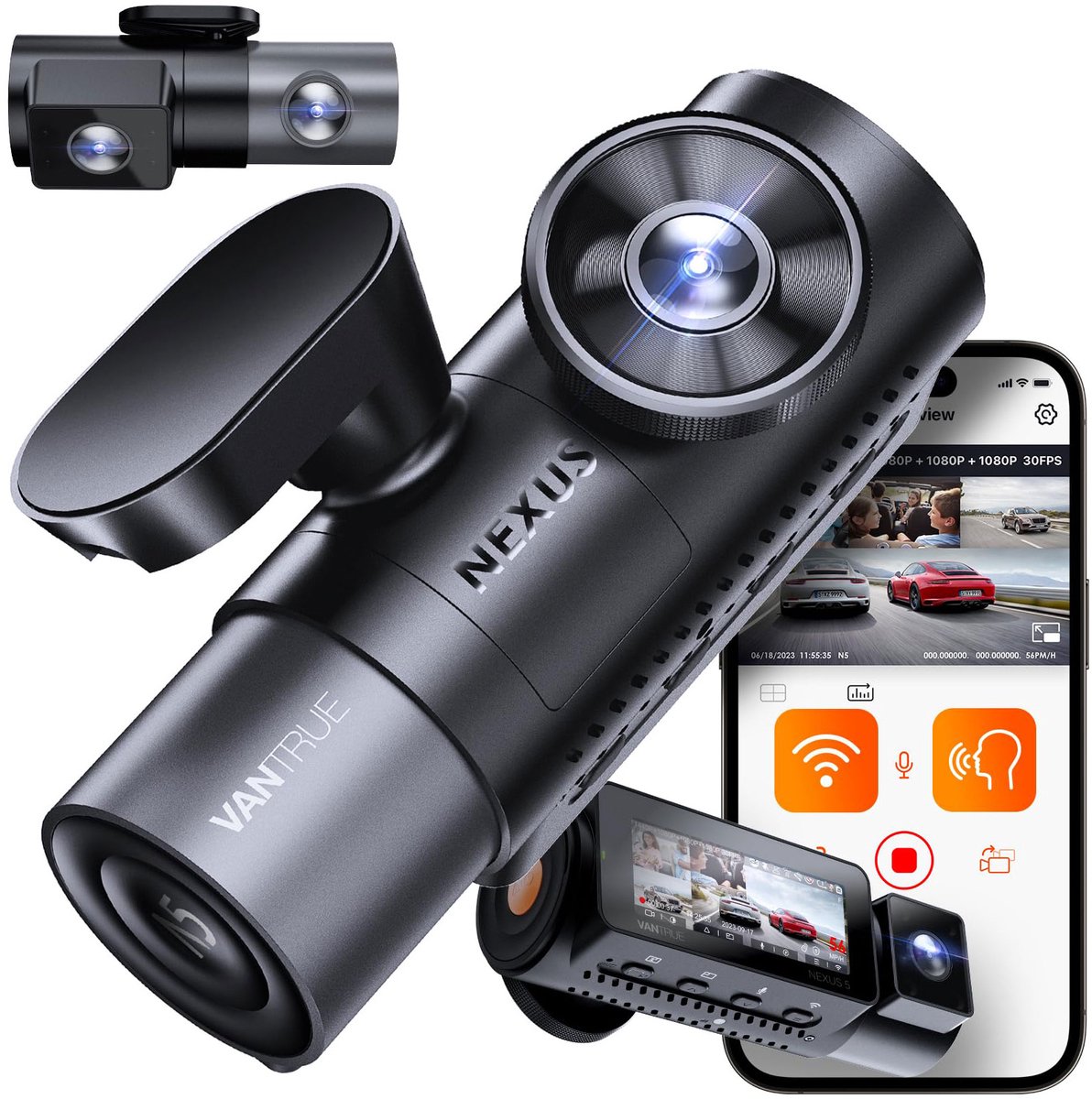 Bol.com Vantrue N5 2K QuadHD 4CH Wifi GPS 360 graden dashcam voor auto - Vier camera's met 360 graden zicht - Wifi en GPS - Park... aanbieding