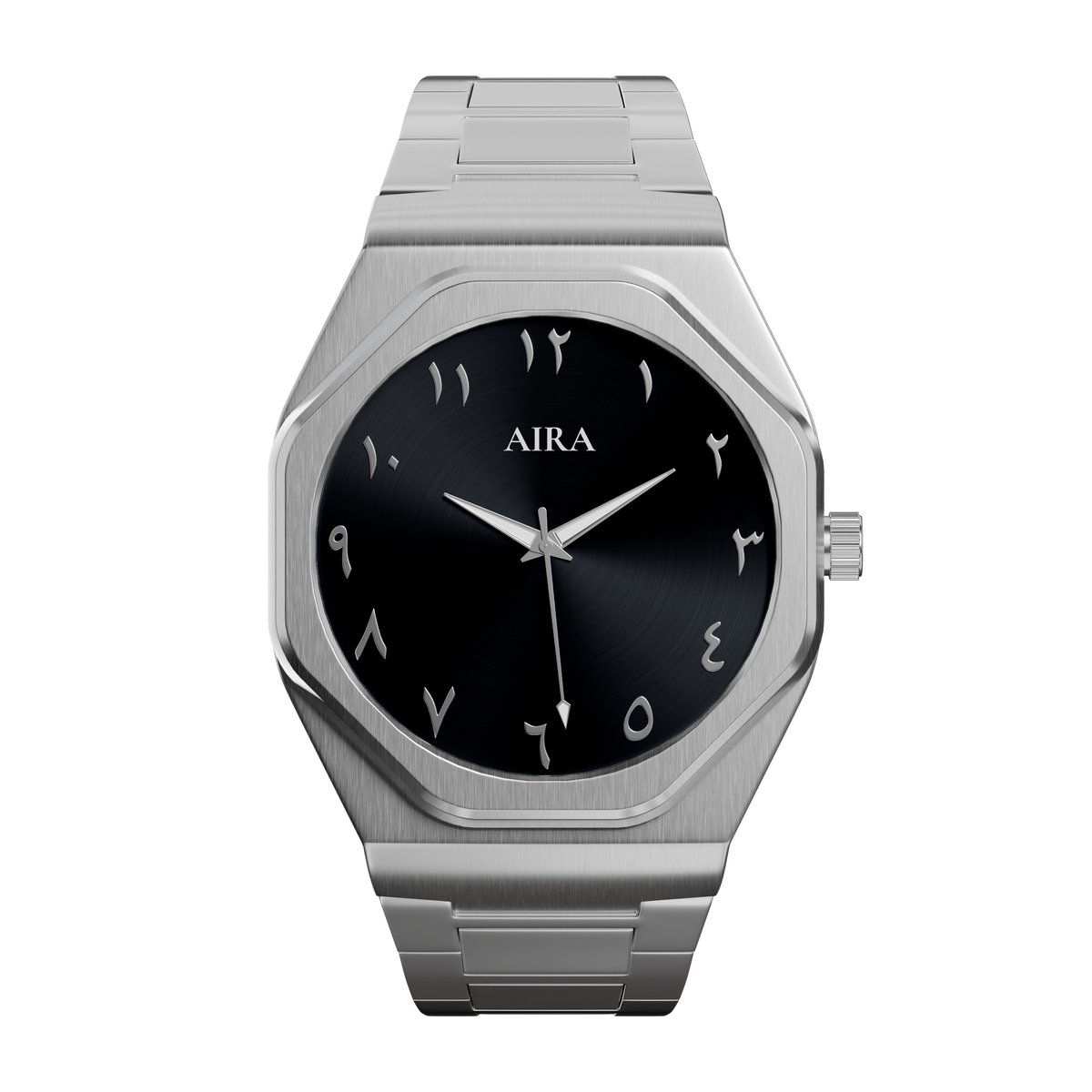 AIRA Layl Onyx Heren Horloge - Waterdicht - Analoog - Quartz uurwerk - Roestvrijstaal met Arabische Wijzerplaat - Zwart - 41mm