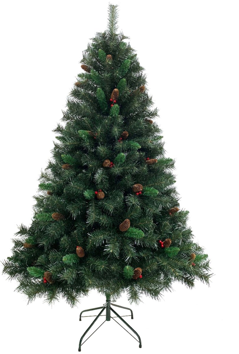 SVITA kunstkerstboom 180cm - met dennenappels en bessen 661 takpunten inclusief metalen standaard kunstkerstboom (Luvi naalden | 180cm)