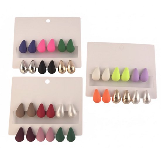 Set de 24 boucles d'oreilles en forme de larme pour femme de différentes couleurs