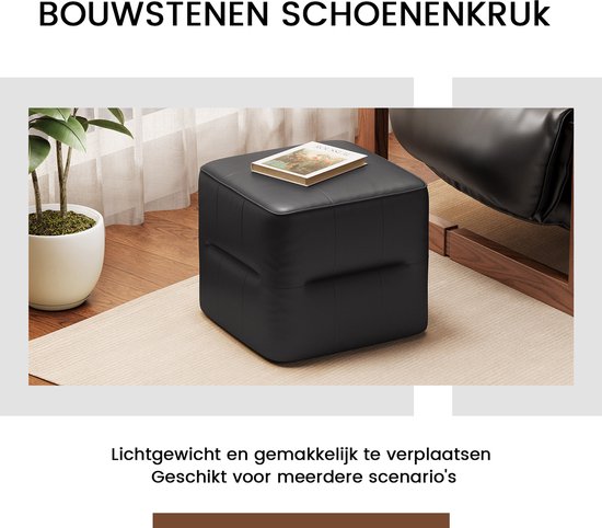 Poufs Guyii Furniture, Poufs carrés noirs modernes avec poignées, 43 x 43 x 42 cm, Pouf compact pour entrée et salon