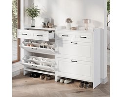Pugsdrly Enige maat 80*34*107,5 cm Schoenenkast Schoenenrek, met 8 vakken en 2 lades, Startpagina Meubels Kasten Schoenenkasten Hoge schoenenkasten, MDF, wit, set van 2 stuks