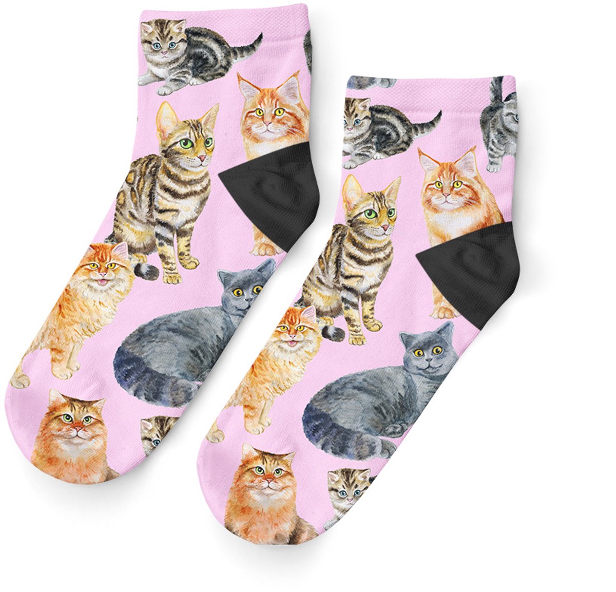 Goby Kleurrijke Katten Enkelsokken – Happy Socks – Grappige Sokken - Vrolijke Sokken – Maat 35–39