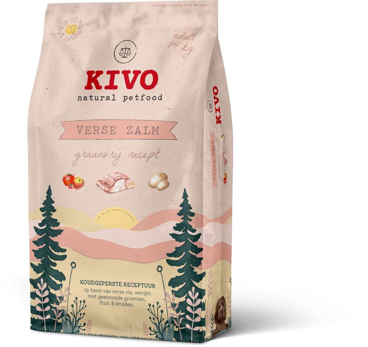 Kivo Petfood Hondenbrokken Verse Zalm 14 kg Koudgeperst - Graanvrij - Met verse vis groenten fruit & kruiden