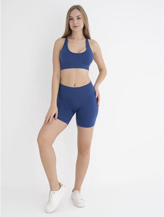 Dames Sportlegging Kort - Sportbroek dames - Gym short - Sportkleding - Shape & Liftend Effect - Blauw - Maat XS/S van Merkloos — afbeelding 2